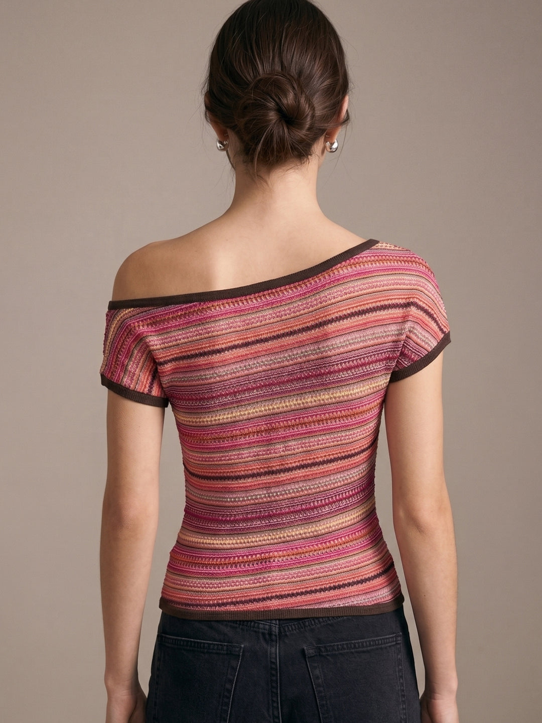 Pink Striped Off-Shoulder Top