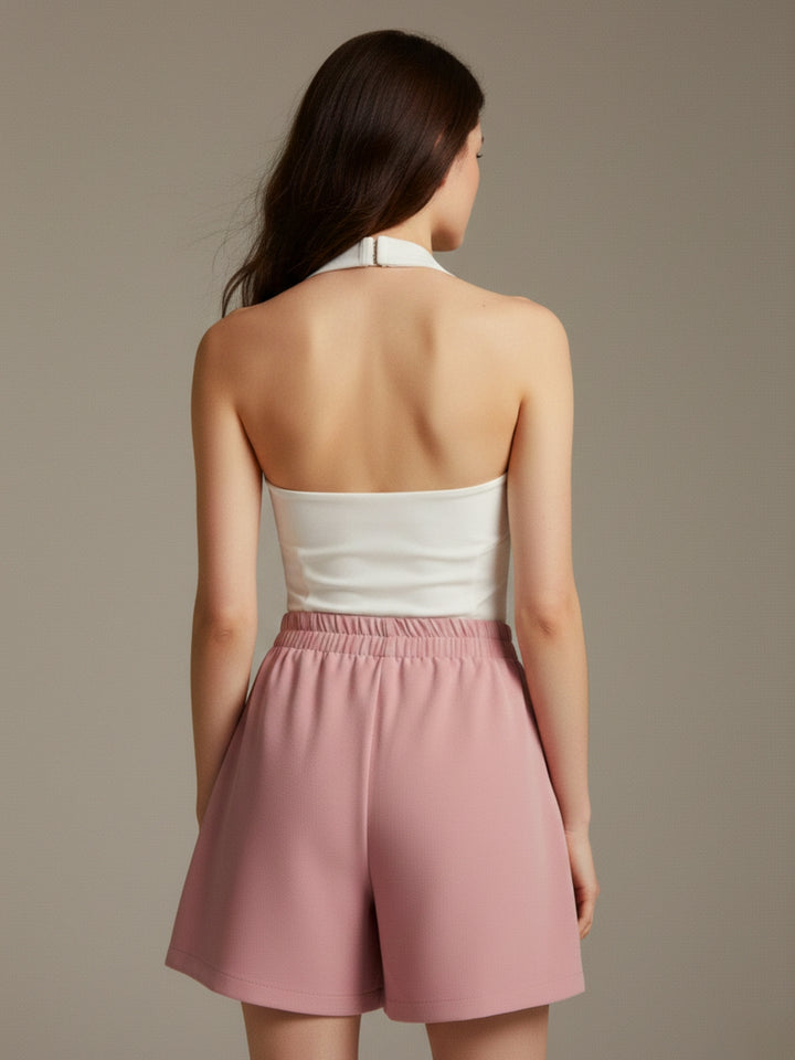 Pink High Waist Pleated Shorts