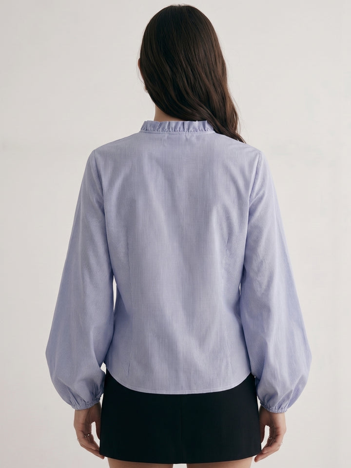 Blue Ruffle Edge Detail Top