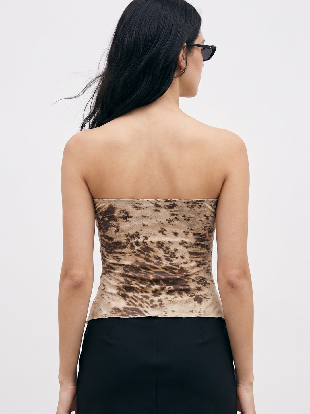 Multi Printed Tube Top With Metal Trim And Key Holes
