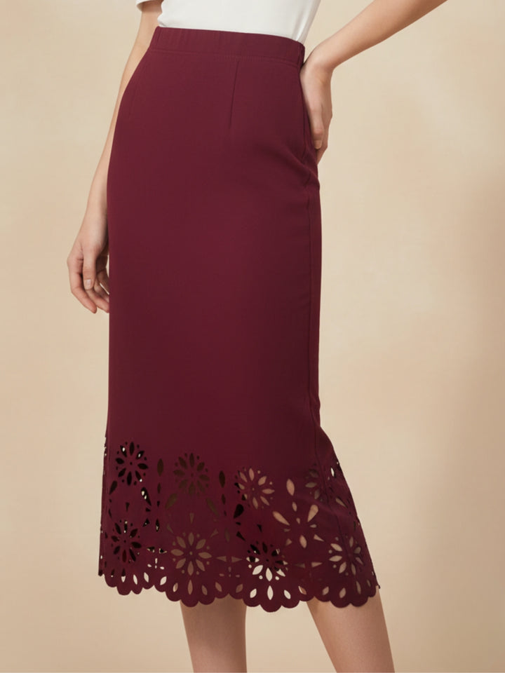 Burgundy Fish-Tail Fit Skirt With Bottom Hem Detail