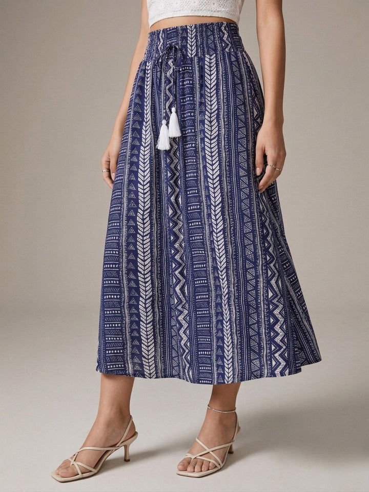 Blue High Waist Printed Skirt