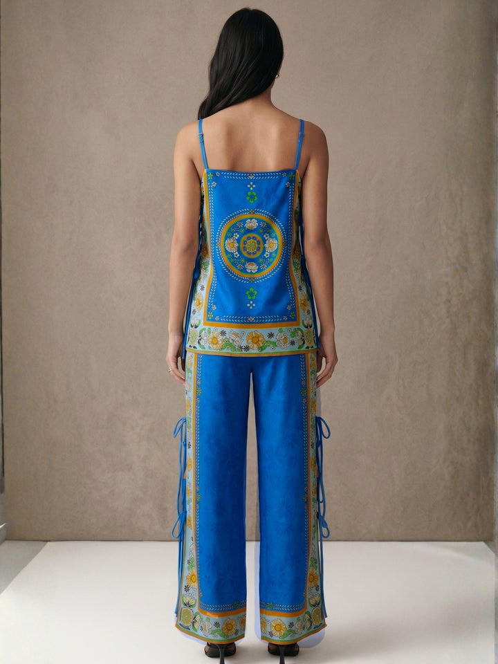 Blue Spaghetti Strap Top And Pant Set