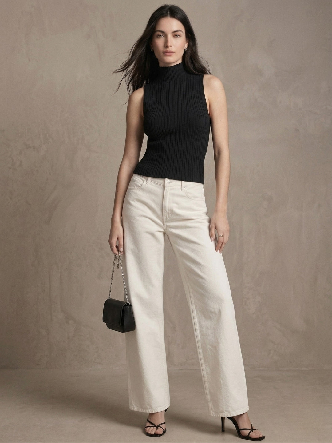 Black High Neck Sleeveless Flat Top