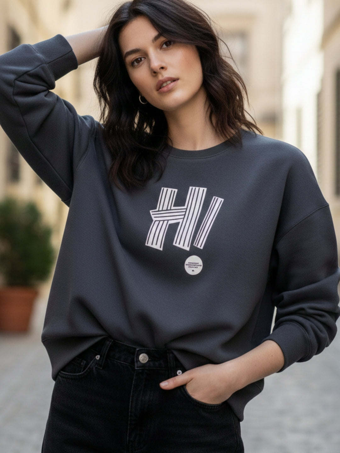 Grey Graphic Oversized Sweatshirt