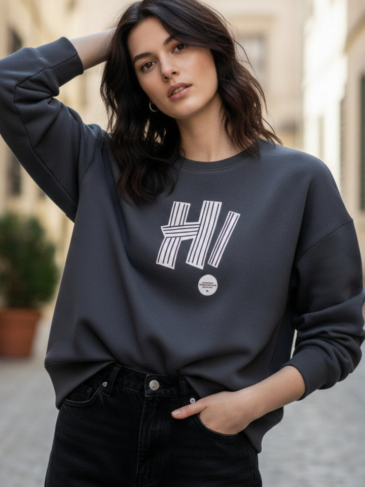 Grey Graphic Oversized Sweatshirt