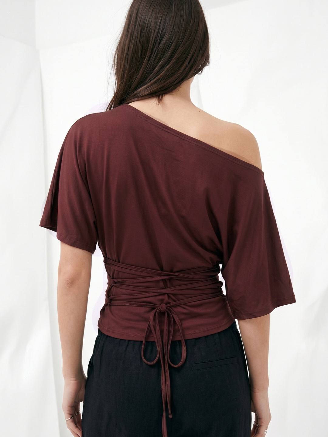 Brown Off-Shoudler Fitted Top