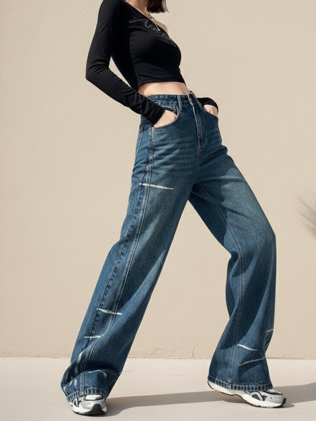 Blue High Waist Ripped Jeans