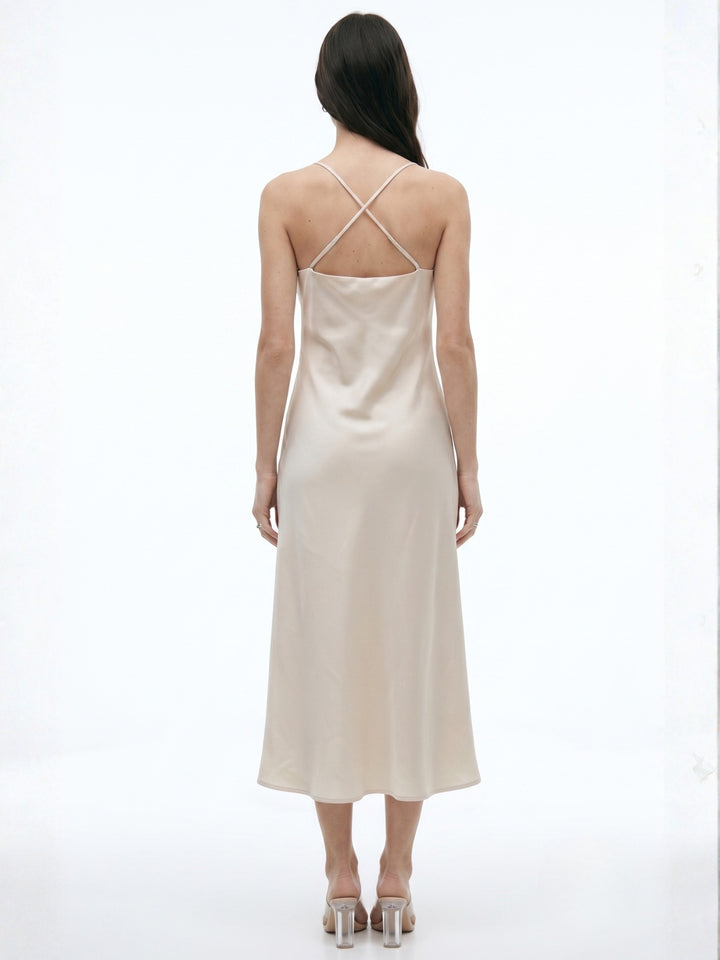 Cream Back Criss-Cross A-Line Dress