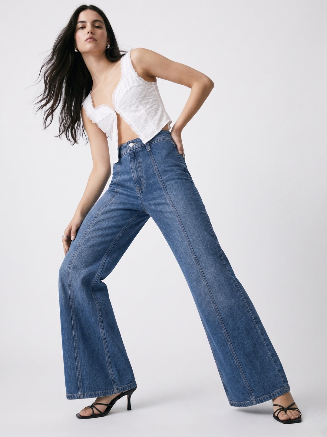 Blue Seam Detail Flared Jeans