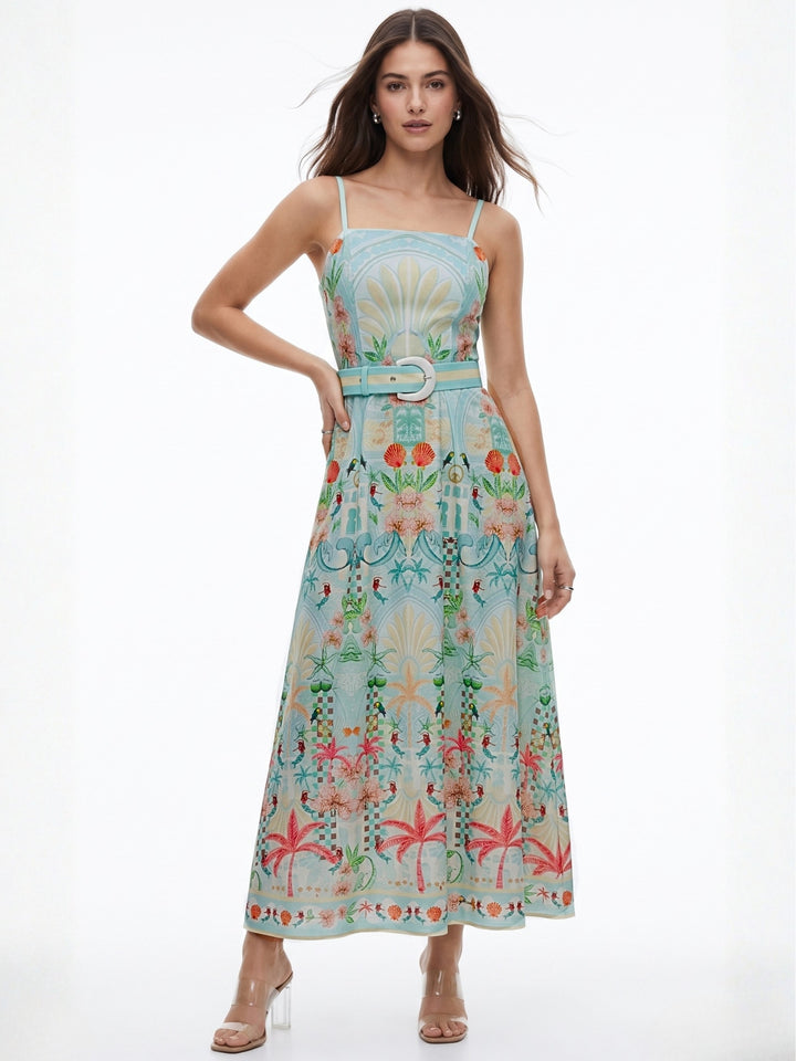 Multi Spaghetti Strap Placement Printed Dress