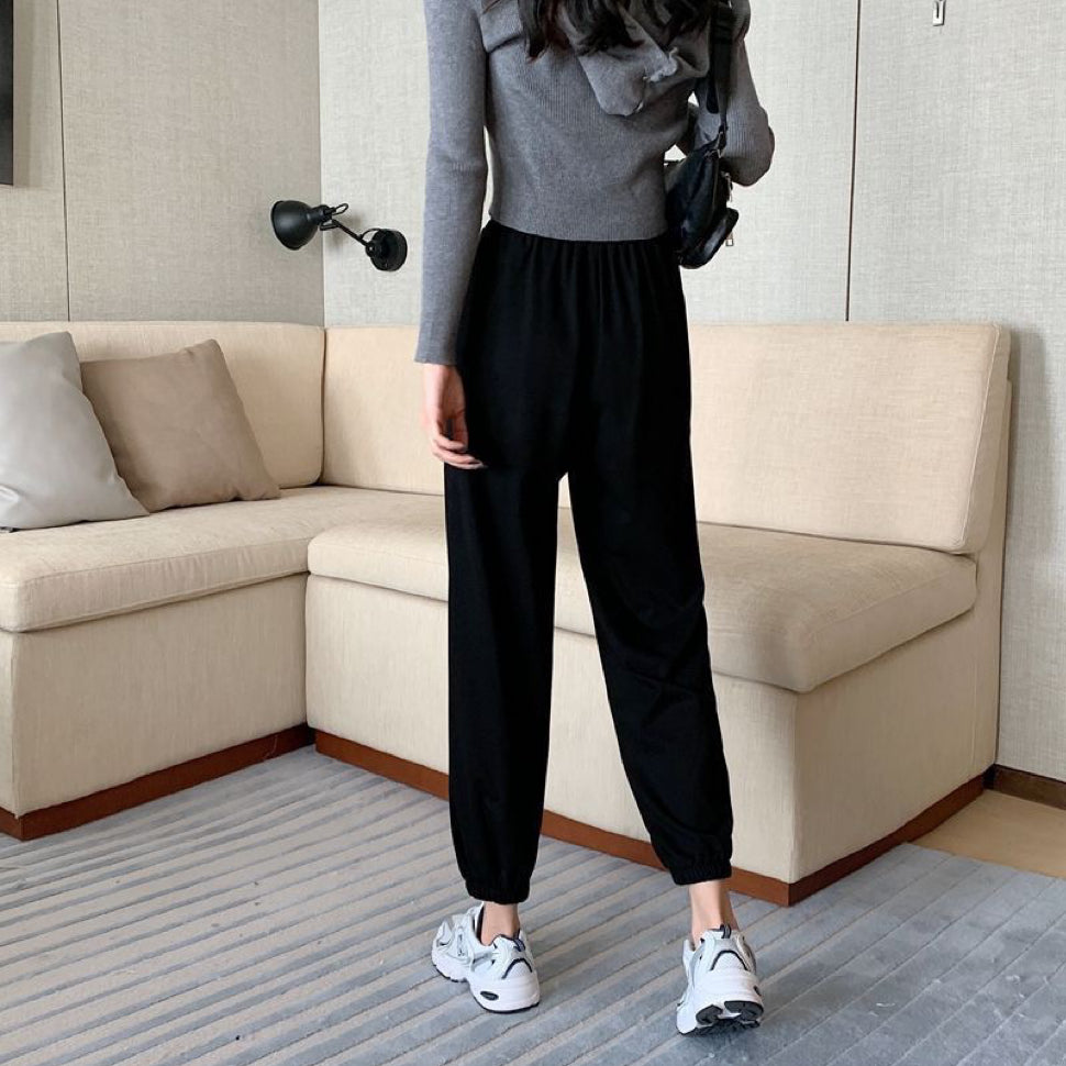 Black Solid High Waist Jogger