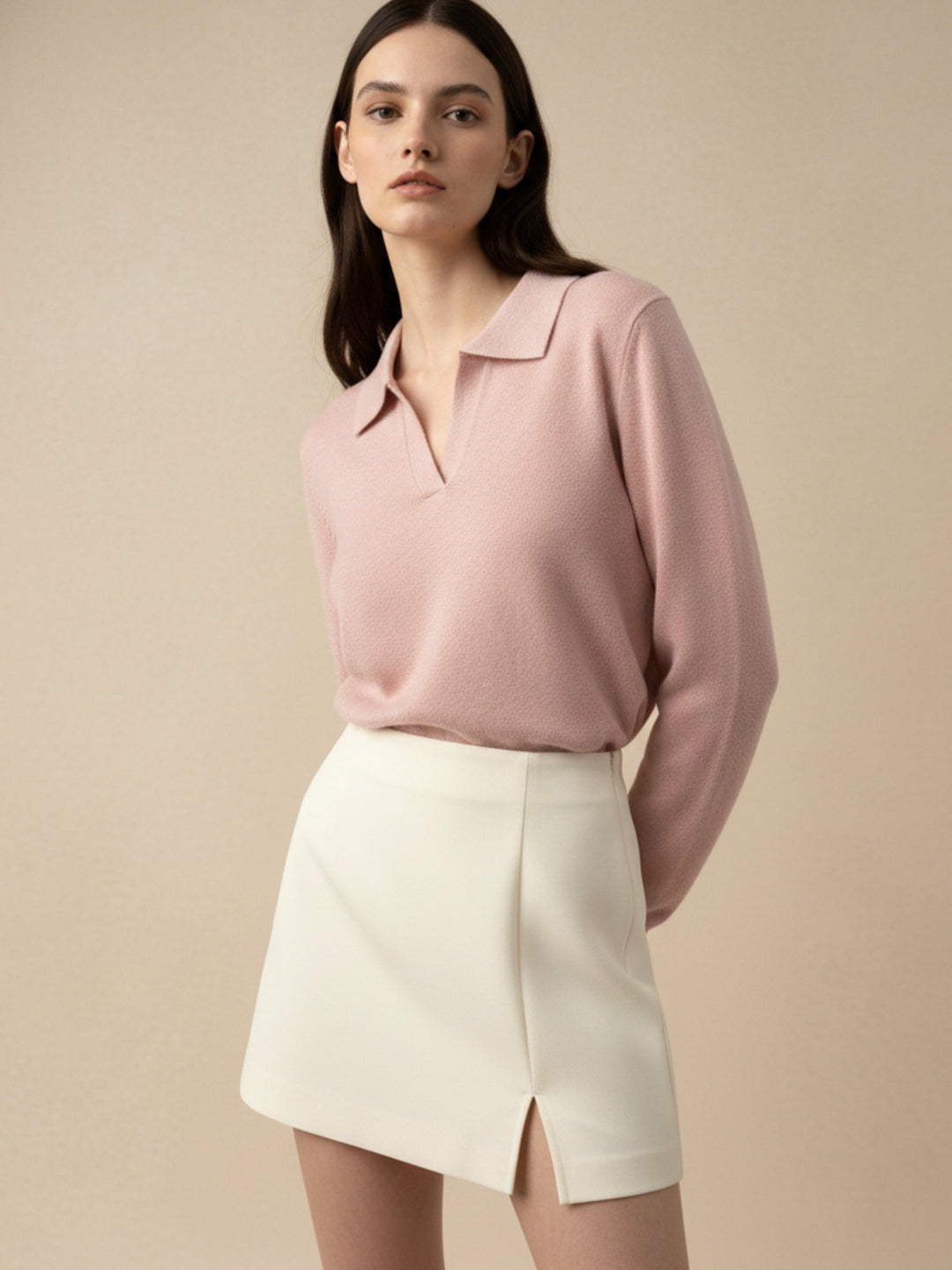 Pink Full Sleeve Collared Neck Sweater