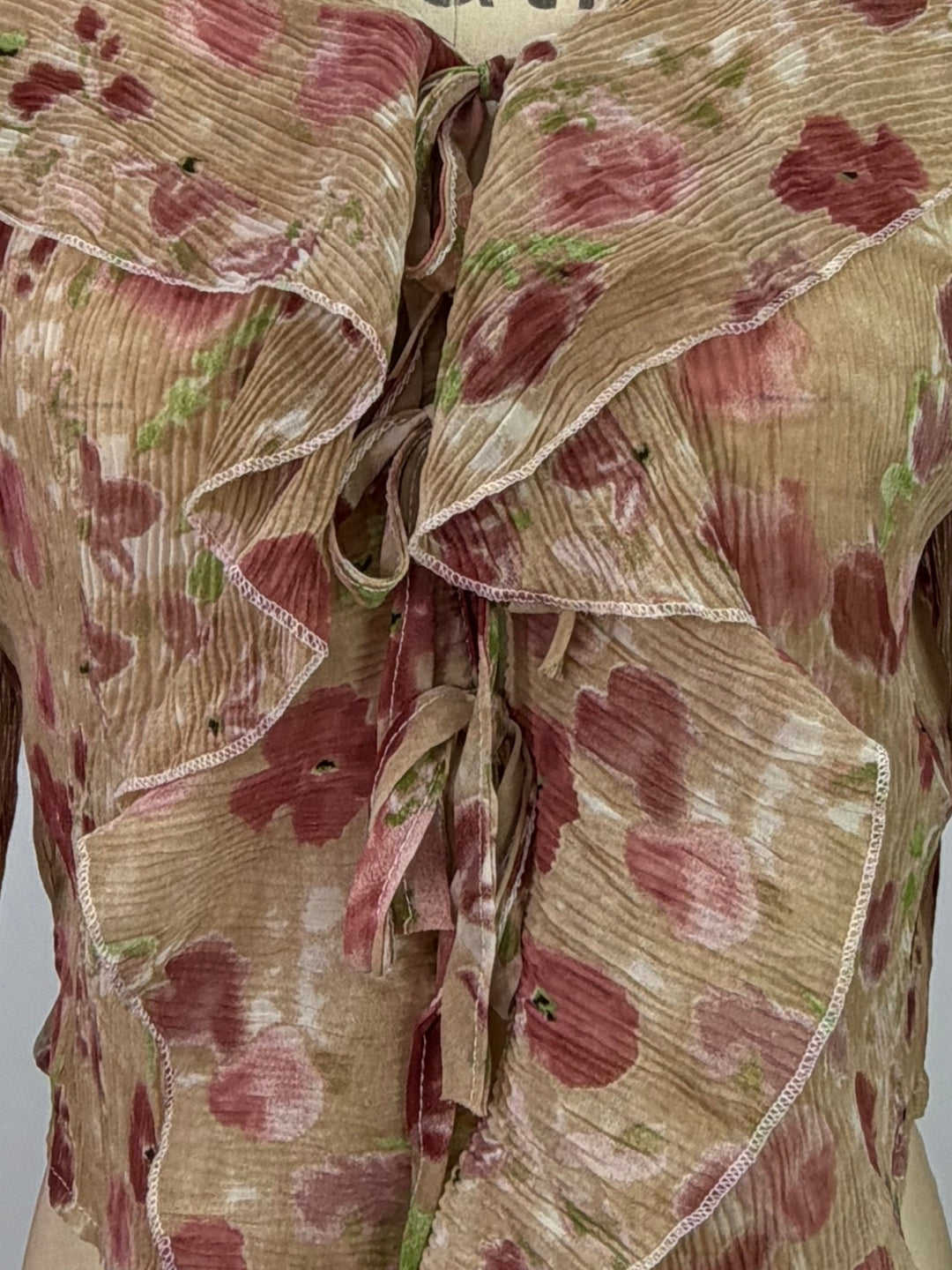 Multi V Neck Printed Blouse With Ruffles