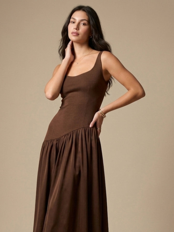 Brown Flare Hem Sleeveless Dress