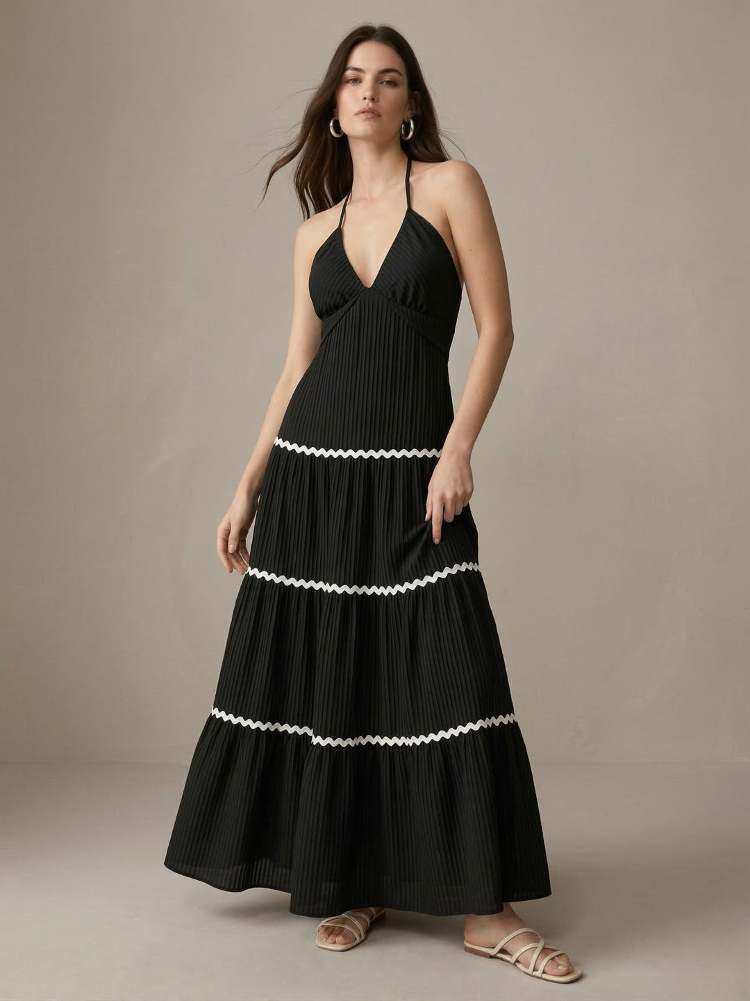 Black Halter Neck Tiered Dress