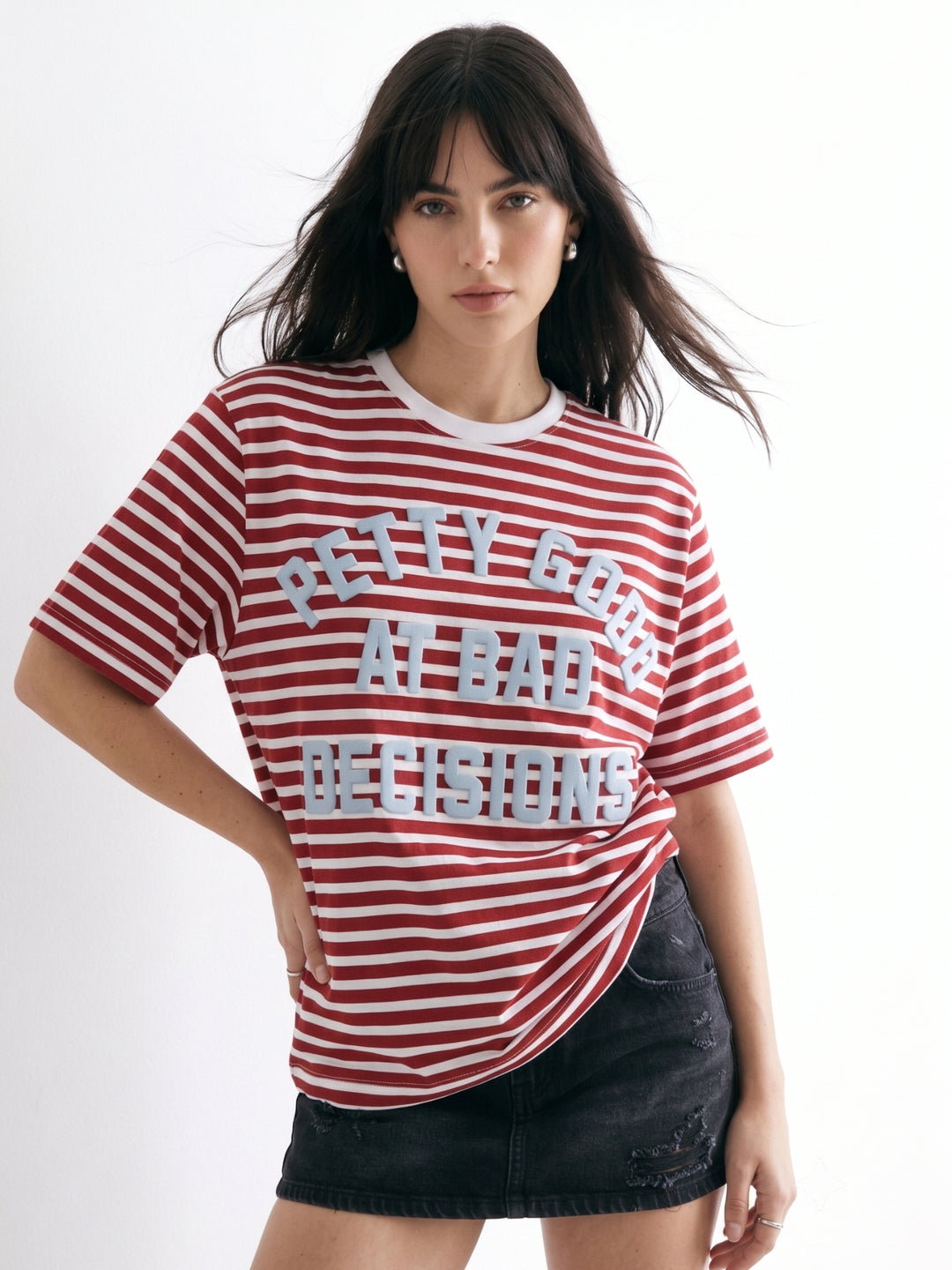 Multi Oversized Striped Graphic Printed T-Shirt