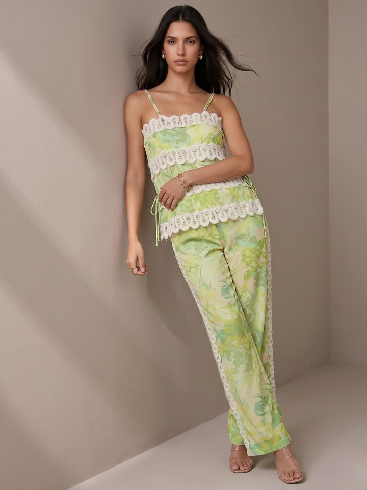 Multi Spaghetti Strap Printed Top And Pant Set