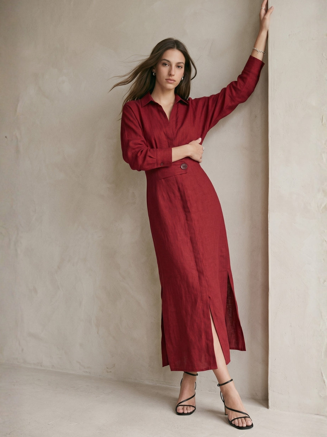 Red Shirt Dress With Side Slit