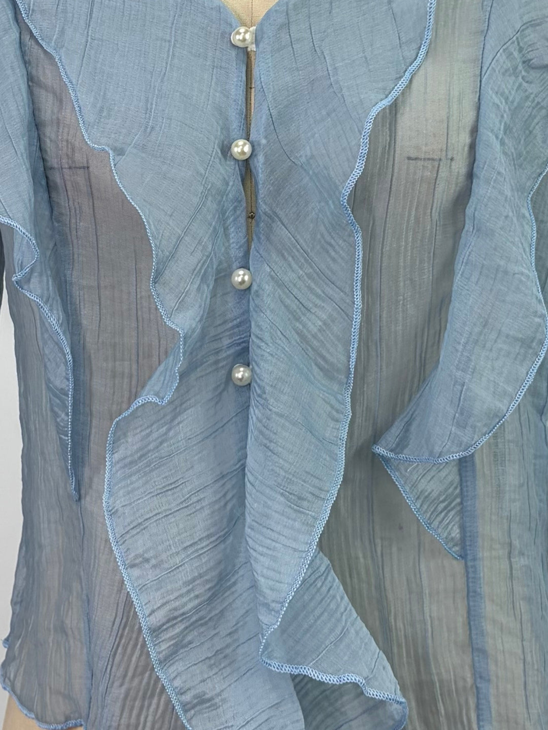 Light Blue Button Down Detailed Blouse With Ruffles