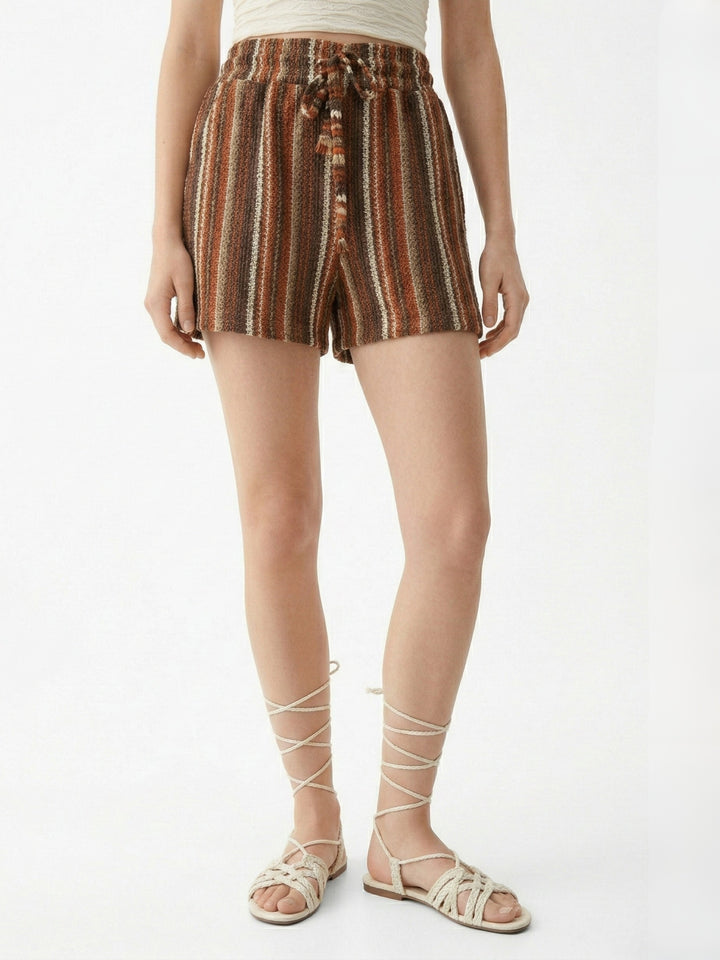 Multi Striped Crochet Detail Shorts