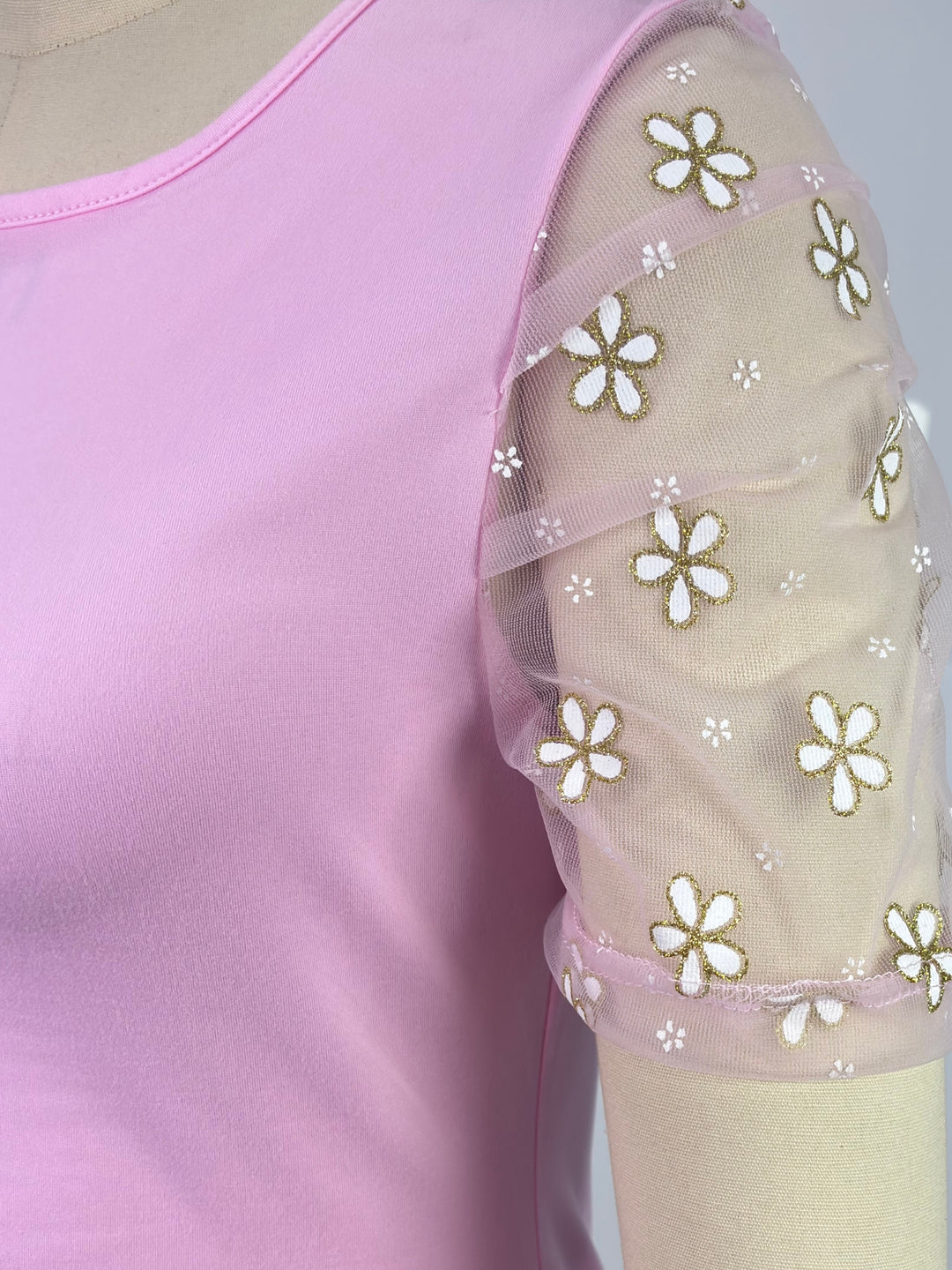 Pink Puff Sleeve Fitted Top