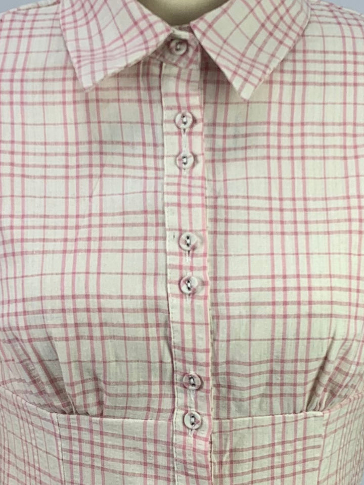 Pink Short Sleeve Collared Front Buttoned Shirt