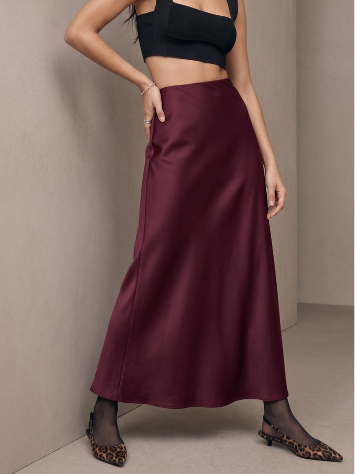 Wine High Waist Satin Skirt