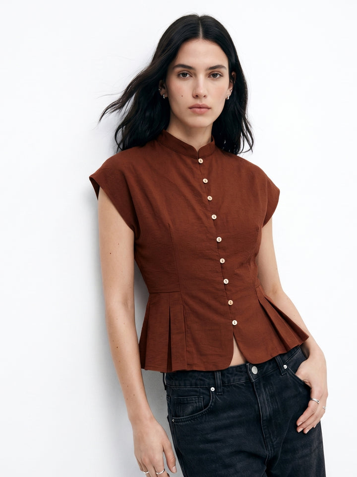 Burgundy Waist Fitted Front Buttoned Top