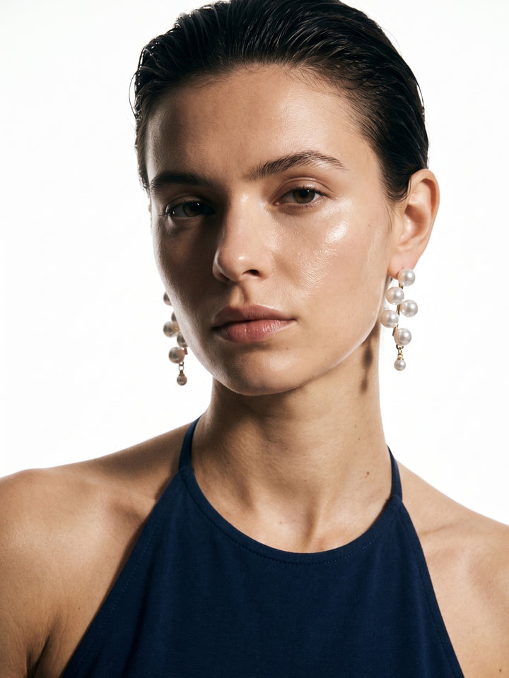 Gold Pearl Metal Earrings