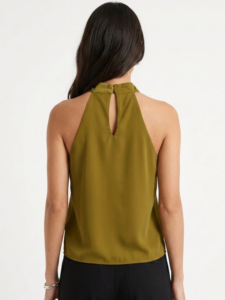Mustard Halter Neck Buckle Detail Top