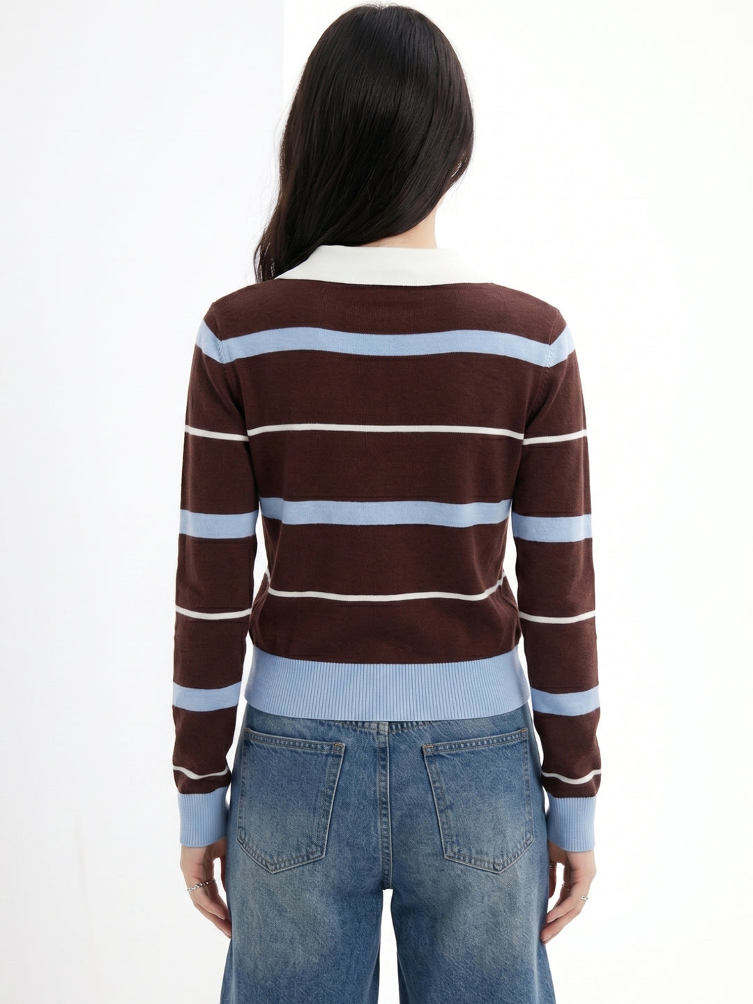 Brown Striped Polo Sweater