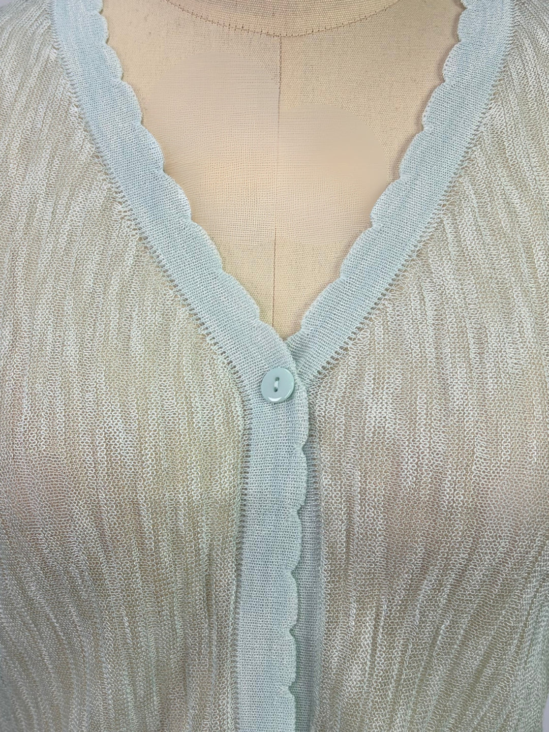 Mint Pointelle Textured Cardigan Styled Top