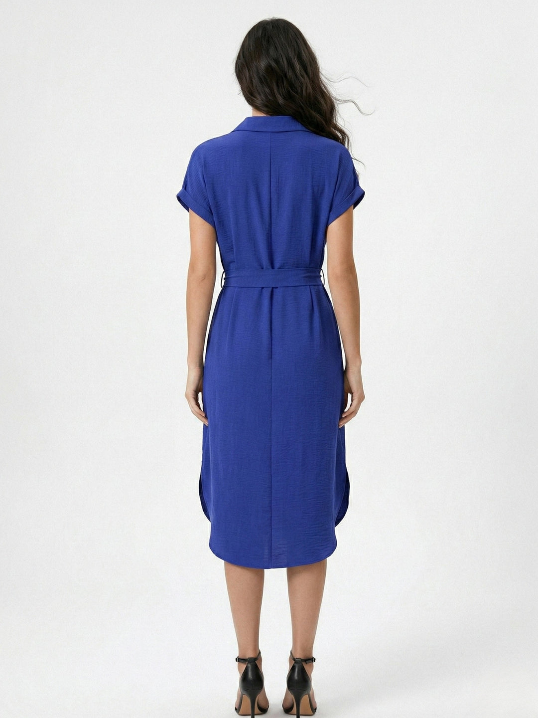 Blue Shirt Dress With Waist Tie Up Detail