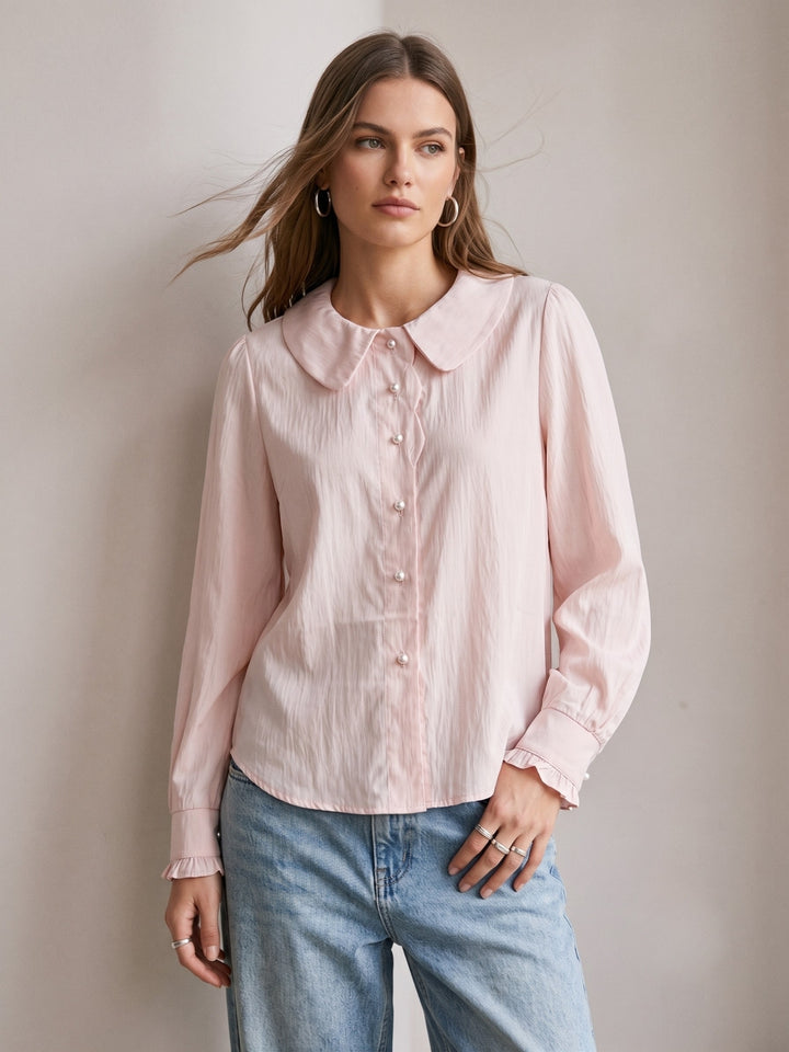 Pink Scallop Placket Peter Pan Shirt