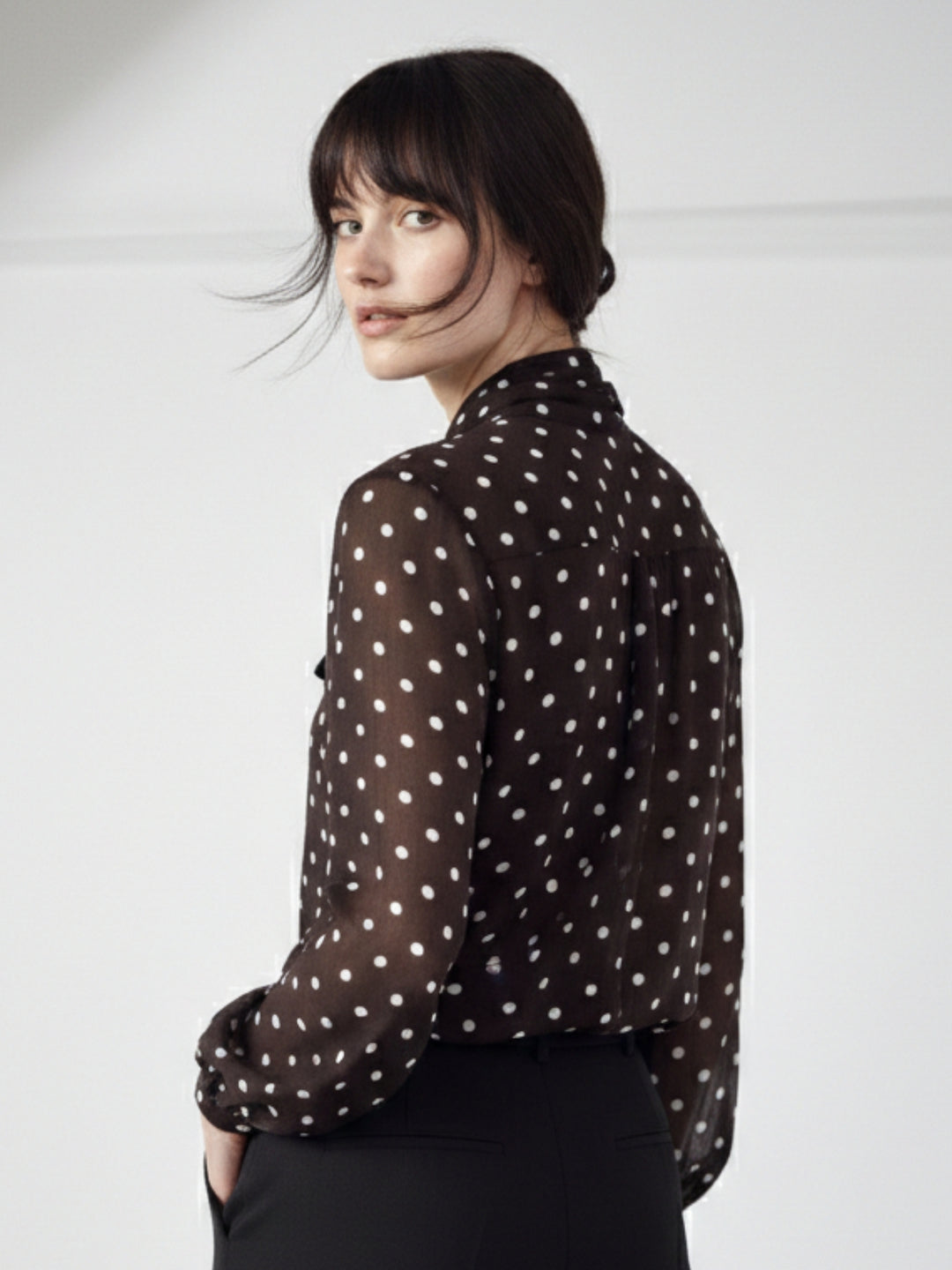 Brown Polka Dotted Neck Tie Up Top