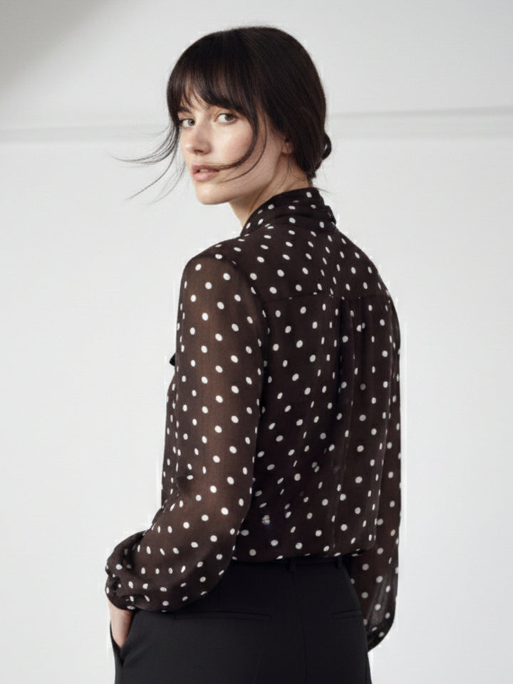 Brown Polka Dotted Neck Tie Up Top