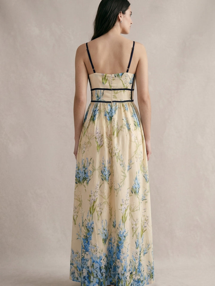White Spaghetti Strap Floral Printed Dress