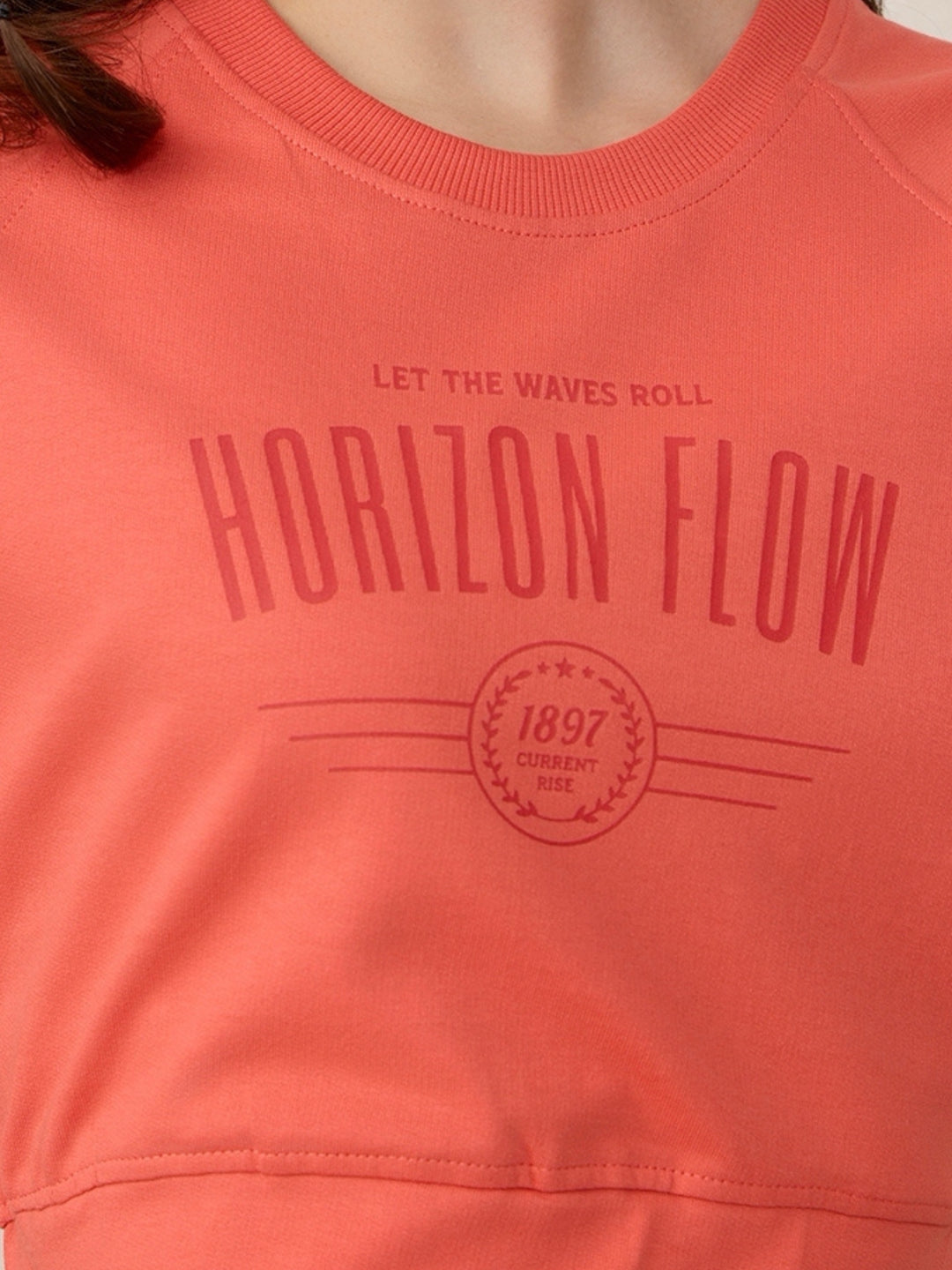Coral Cropped Raglan Sleeve Sweatshirt