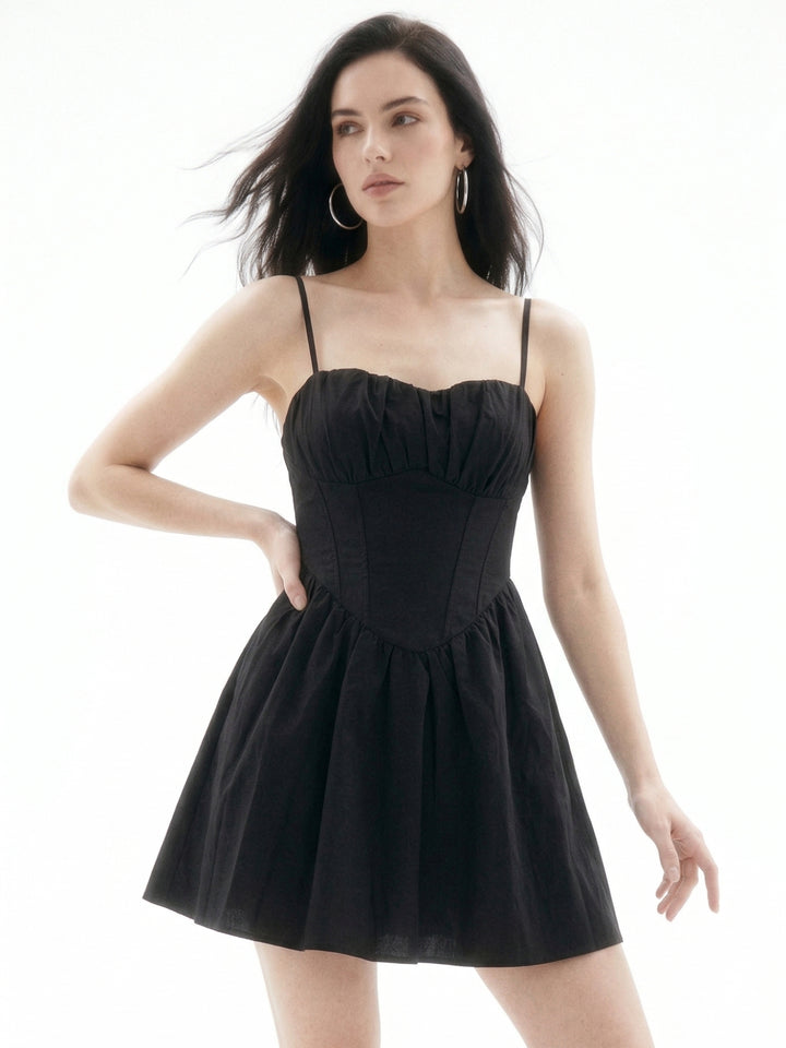 Black Spaghetti Strap Corset Detail Dress