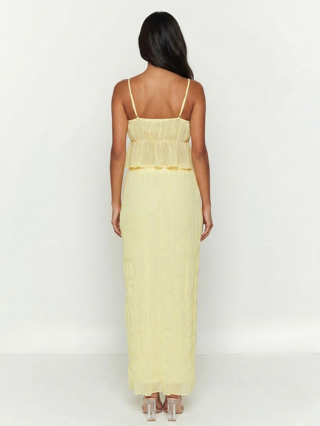 Yellow Spaghetti Strap Top And Skirt Set