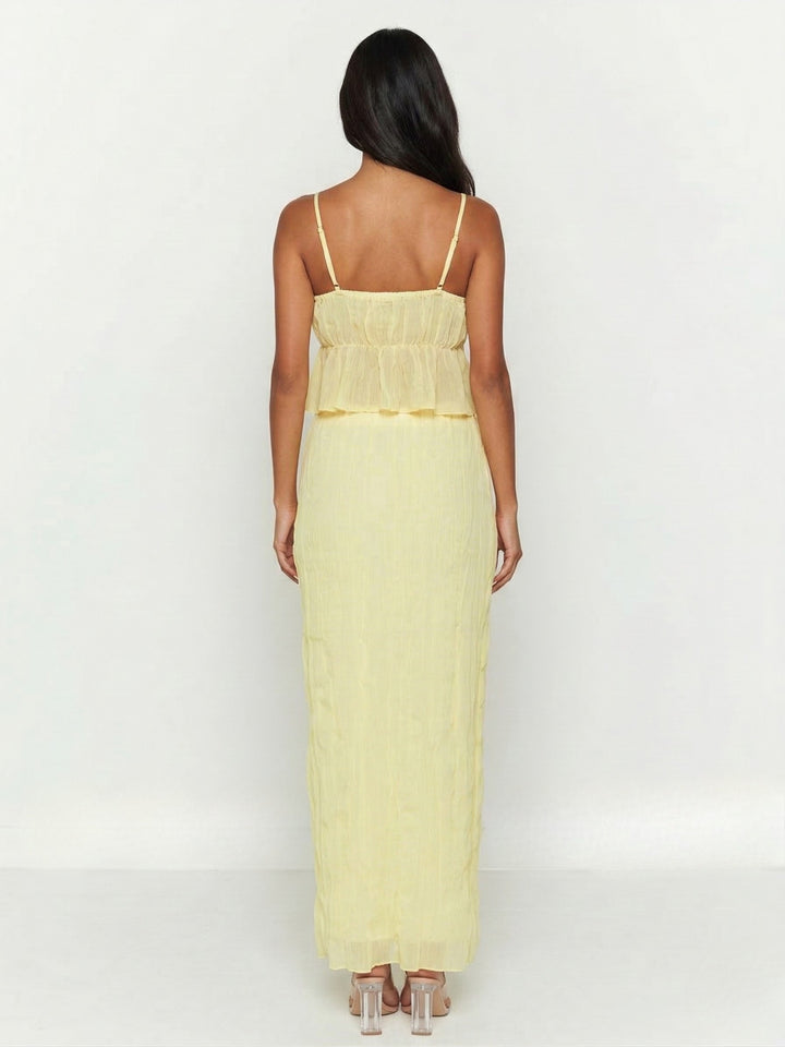 Yellow Spaghetti Strap Top And Skirt Set
