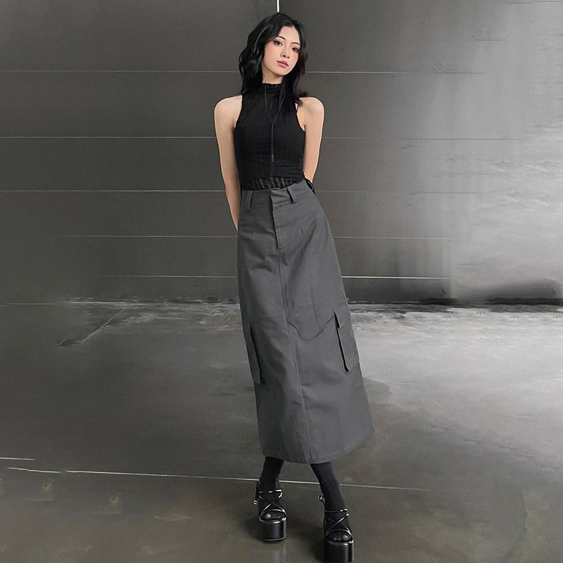 Blue Solid Cargo Parachute Skirt