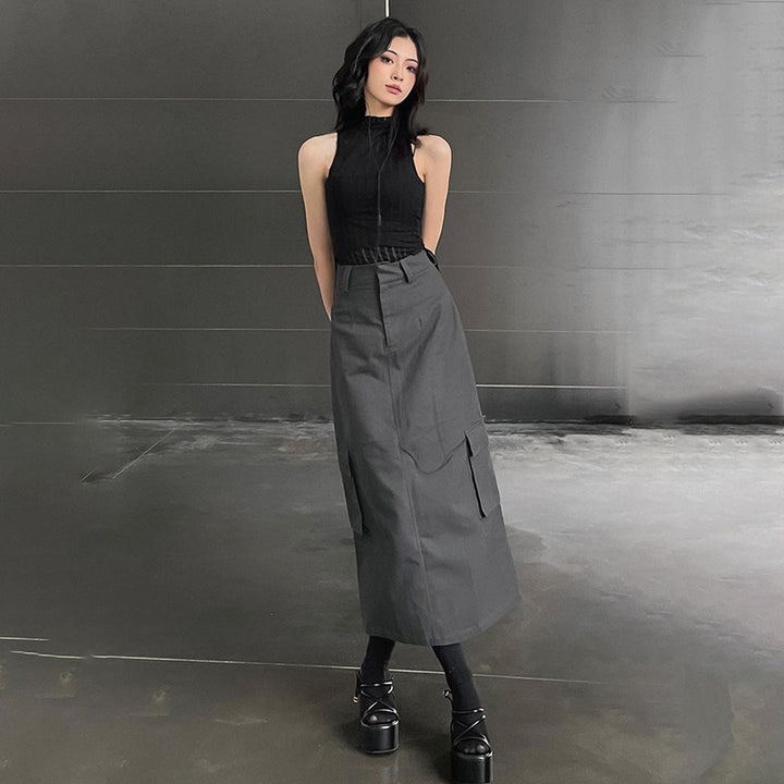 Blue Solid Cargo Parachute Skirt