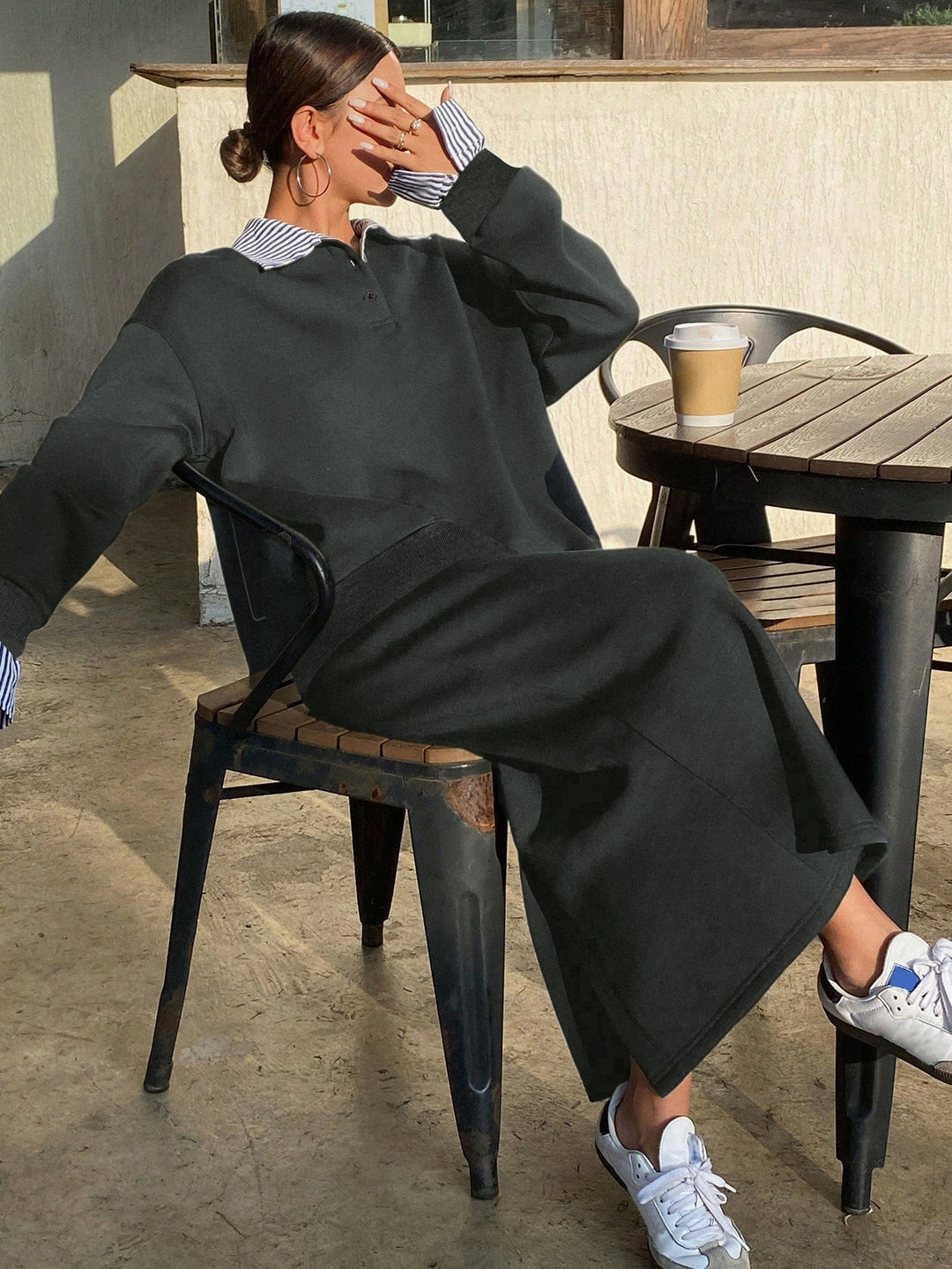Teal Full Sleeve Pullover And Skirt Set