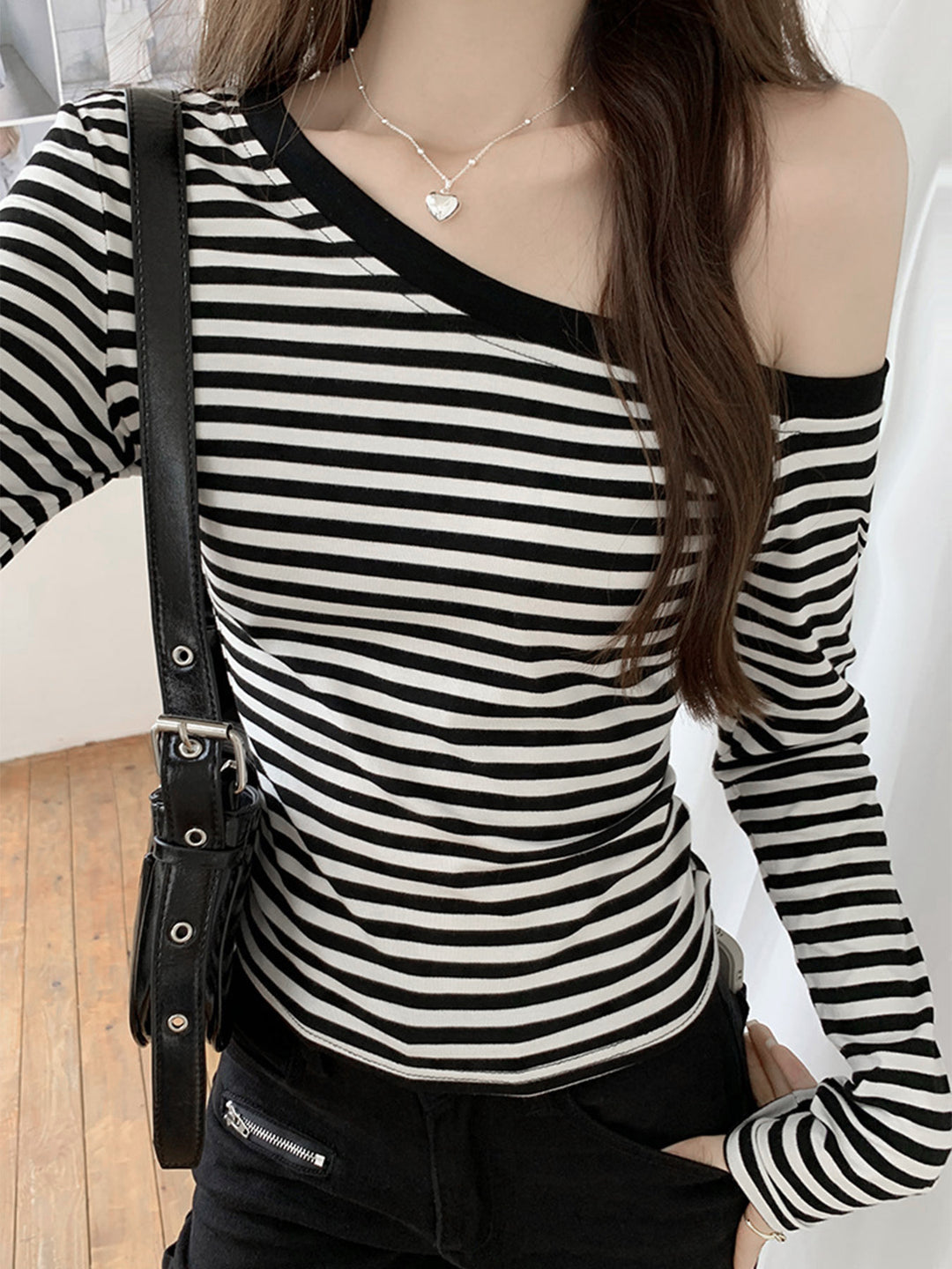 White One-Shoulder Striped Top