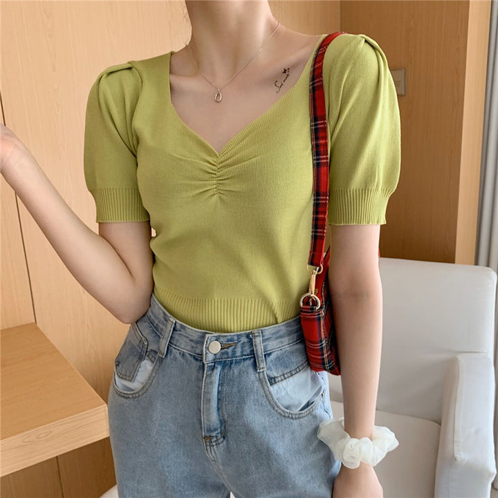Green Sweetheart Neckline Top