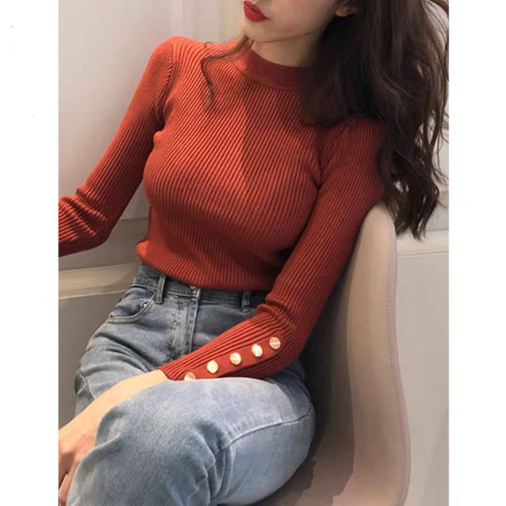 Rust High Neck Flat Knit Top