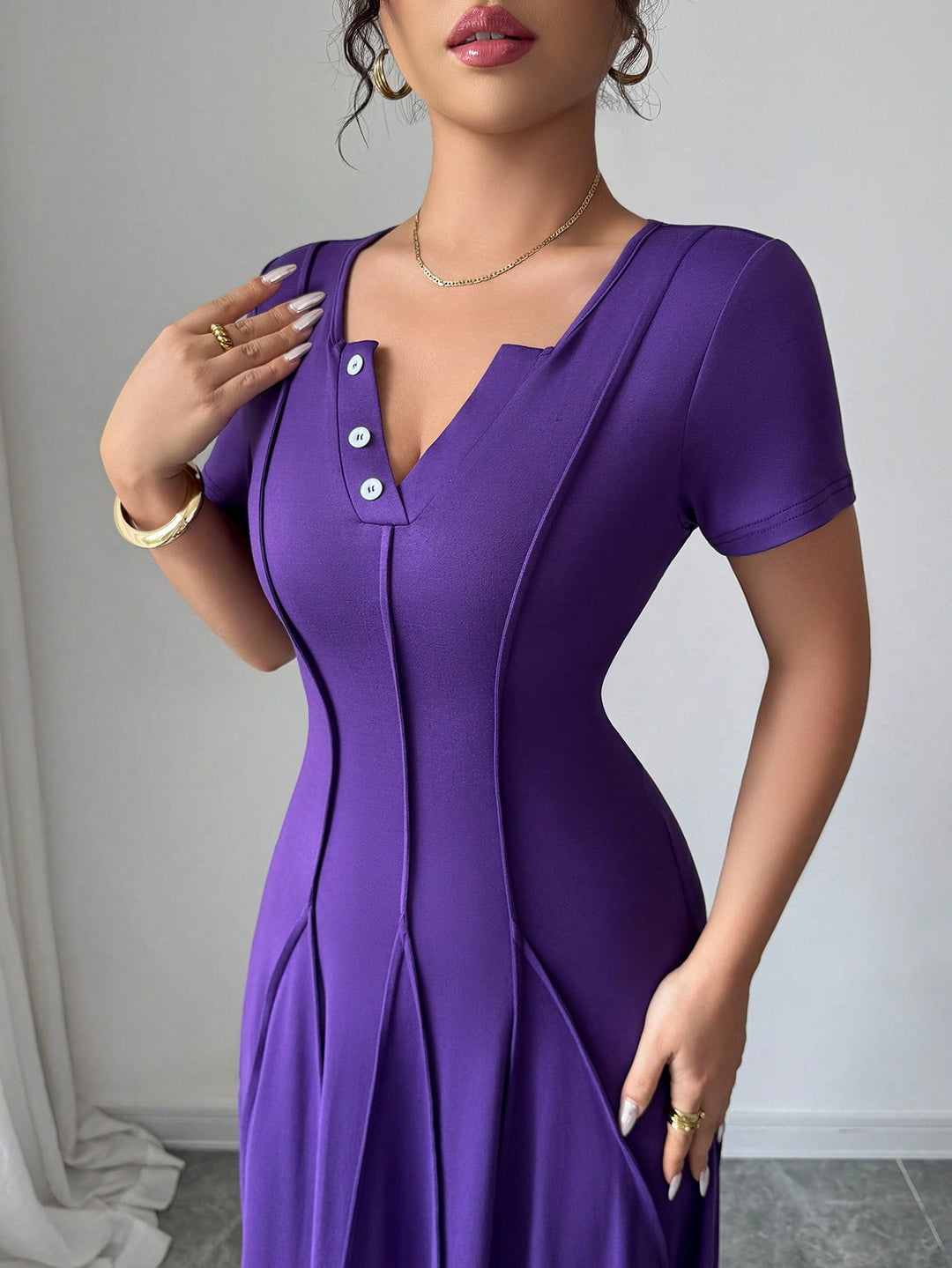 Purple Pleat Detail Maxi Dress
