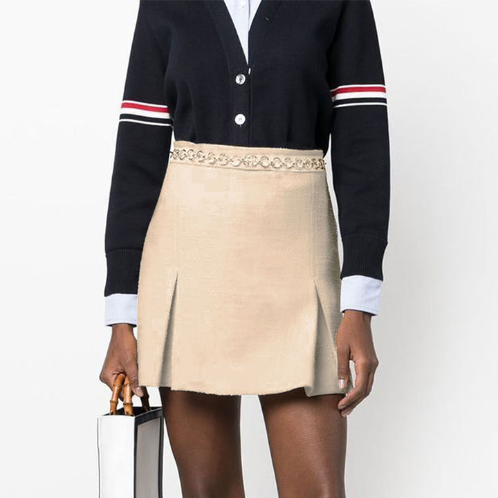 Cream Double Box Pleat Skirt